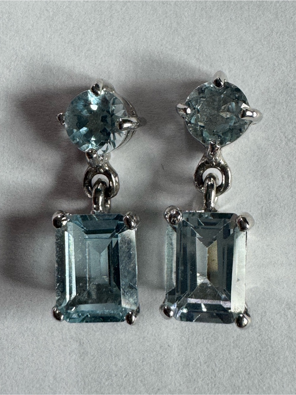 Stamped 925 AJ (Argentina Vivo) Aquamarine coloured Drop Earrings